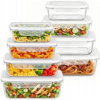 Dóza na potraviny 8X SKLENĚNÉ DÓZY NA POTRAVINY 4KS Obědová dóza DO LEDNIČKY MIKROVLNNÉ TROUBY