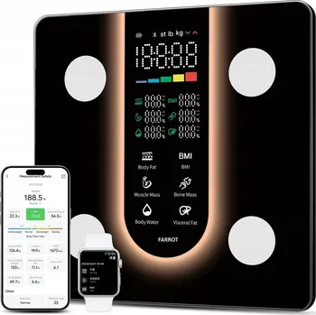 Osobní váha Elektronická analytická koupelnová váha BMI, skleněná, s aplikací, 180 kg