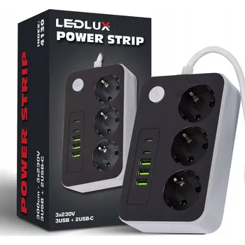 Napájecí kabel Prodlužovací Kabel lišta LEDLUX 3 m 3 ks zásuvek černá