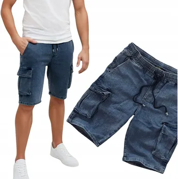 Kraťasy Modré Džínové Kapsáče s gumou Krátké kalhoty - XL