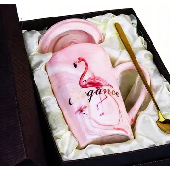 Keramický hrneček na kávu o objemu 400 ml s víčkem s mramorovým vzorem