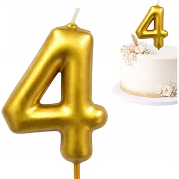 Dortová svíčka Narozeninová svíčka zlatá Číslice 4 GLAMOUR dekorace na dort