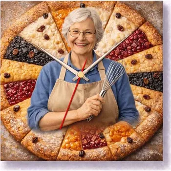 Hodiny Hodiny z vlastní fotografie –koláč - 20x20 cm / Plast / Přehnané rysy