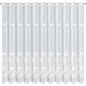 Obraz Hotová záclona 350X250 bílá s jemnou výšivkou květin kolečka