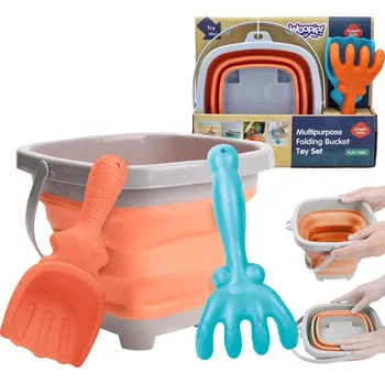 Dětské zboží Skládací silikonové vědro s lopatkou a hráběmi WOOPIE, oranžové 5 l