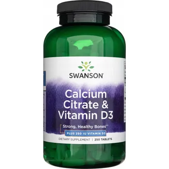 Doplněk stravy Swanson Citrát vápenatý a vitamín D3 250 ks veganský