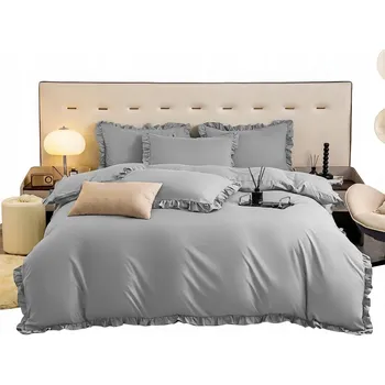 Povlečení Povlečení s Falbankou 200x220 Šedá Ložnice Elegantní Premium