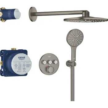 Vodovodní baterie GROHE Grohtherm SmartControl - Sprchový systém pod omítku s hlavovou sprchou Rainshower SmartActive 310, kartáčovaný Hard Graphite 34863AL0