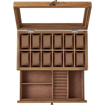 Šperkovnice SONGMICS Box na hodinky a šperky s proskleným víkem hnědá