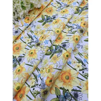 Látka 100% bavlna - žluté narcisky