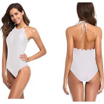 Dámské plavky BÍLÉ JEDNODÍLNÉ PLAVKY S VOLÁNKY, VELIKOST XXL