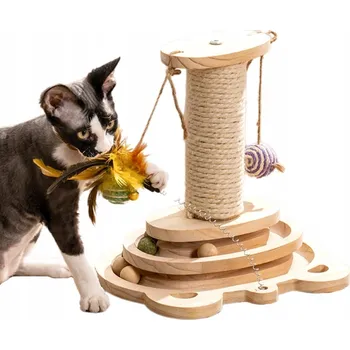 ŠKRABADLO PRO KOČKY INTERAKTYWNA DWUPOZIOMOWA SE ŠKRABADLEM A PÉŘÍČKEM