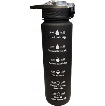 Láhev SMUKEE láhev lahev na pití na vodu motivační rukojeť a brčko 1 l černá