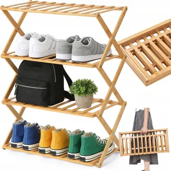 SKLÁDACÍ BOTNÍK, 4 ÚROVNĚ, BAMBUSOVÝ STOJAN NA BOTY, POLICE NA BOTY