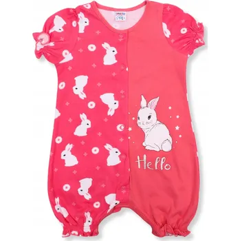 Kojenecký overall RAMPERS 68 celý ROZEPÍNACÍ overal bez nožiček rampersy RŮŽOVÝ (KRÁLÍČEK)