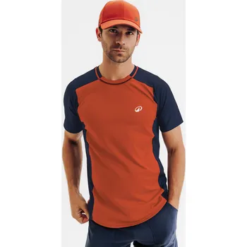 KUIKMA Pánské tenisové tričko Dry 2XL KAŠTANOVÁ|MODRÁ|ORANŽOVÁ