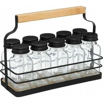 Úložný box KUCHYŇSKÝ ORGANIZÉR NA KOŘENÍ + 10 SKLENIČEK NA KOŘENÍ, KOŠÍK