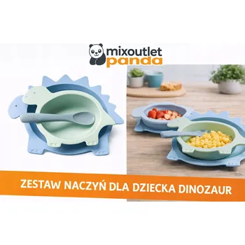 dětská jídelní sada Silikonová sada pro děti: talířek, miska, lžička - DINOSAURUS