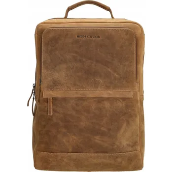 Hide & Stitches Idaho kožený unisex laptop batoh 15,6" - hnědý - 12L