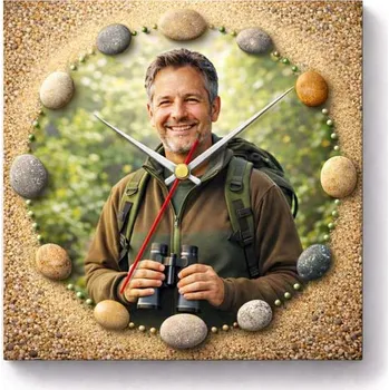 Hodiny Hodiny z vlastní fotografie – kamínky - 20x20 cm / Plast / Klasický