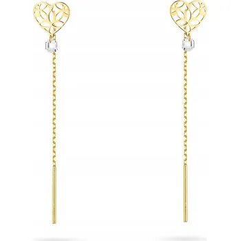 Náušnice ZLATÉ PROVLÉKACÍ NÁUŠNICE ryzost 585 Srdíčka Zirkony