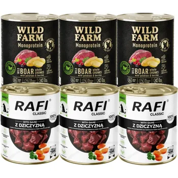 Pro psa DOLINA NOTECI Rafi Classic s divokou zvěřinou + WILD FARM Monoprotein Wild Boar 6x800g