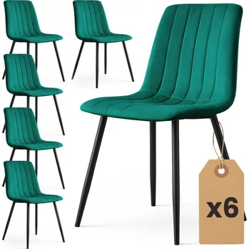 Jídelní židle Sada šesti jídelních židlí LIVO sametové, lahvově zelené / černé nohy (6 ks)