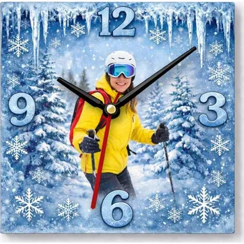 Hodiny Hodiny z vlastní fotografie – zima - 20x20 cm / Plast / Přehnané rysy