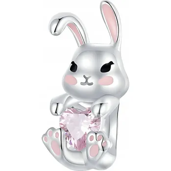 Přívěsek Přívěsek CHARMS STŘÍBRO 925 Králíček s Růžovým Srdíčkem a Zirkon