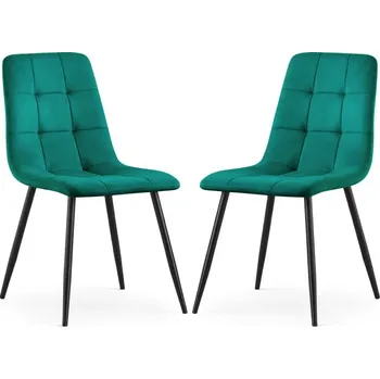 Jídelní židle Sada dvou jídelních židlí NERO sametové, lahvově zelené / černé nohy (2 ks)
