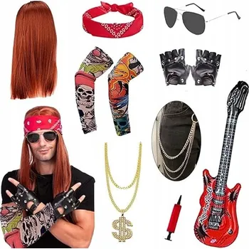 Karnevalový kostým KOSTÝM PŘEVLEK ROCKSTAR PUNK HVĚZDA ROCKU DOPLŇKY PARUKA G1L