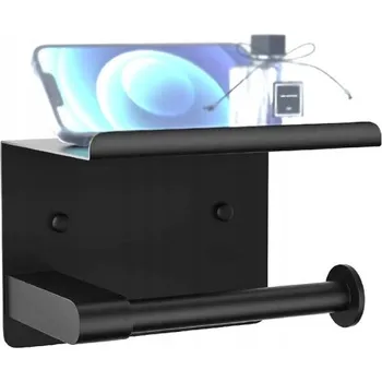 Držák toaletního papíru s poličkou bez vrtání - Samolepicí - Černý