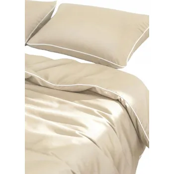 Povlečení BAMBUSOVÉ POVLEČENÍ S LEMEM HLADKÉ PRODYŠNÉ PŘÍRODNÍ 160x200 + 2 POVLEČENÍ NA POLŠTÁŘE