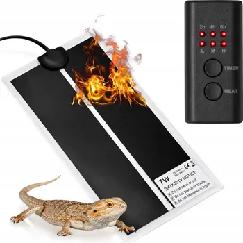 Teraristika Vyhřívací podložka S REGULACÍ A ČASOVAČEM do terária pro plazy, pavouky, rostliny 7W 28x15cm