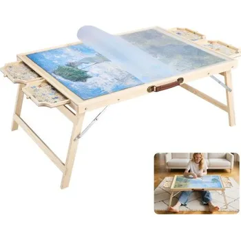 Puzzle VEVOR Stůl na puzzle s 1500 dílky se skládacími nohami, 4 zásuvkami a krytem, ​​přenosná dřevěná deska 86x63 cm, příslušenství na puzzle pro dospělé, organizér a úložný systém na puzzle, dárek k narozeninám pro maminku