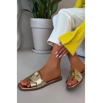 Dámské žabky Dámské ploché pantofle s zlatými pásky Marissae 40