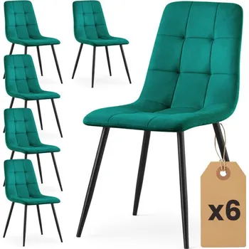 Jídelní židle Sada šesti jídelních židlí NERO sametové, lahvově zelené / černé nohy (6 ks)