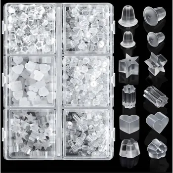 Náušnice SILIKONOVÉ ZARÁŽKY NA NÁUŠNICE, GUMOVÉ UZÁVĚRY, 6 tvarů x 600 kusů