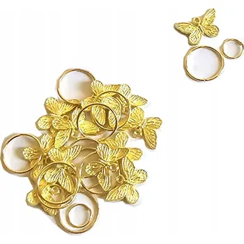 Dětské navlékací korálky Korálky do vlasů na copánky Ozdoby zlaté na kroužku 12 ks - Motýlci