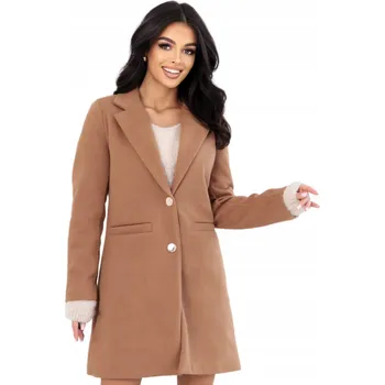 Dámský kabát Dámský krátký jarní elegantní kabát diplomatka bez kapuce karamel L