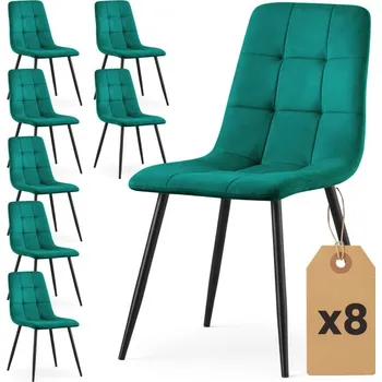 Jídelní židle Sada osmi jídelních židlí NERO sametové, lahvově zelené / černé nohy (8 ks)