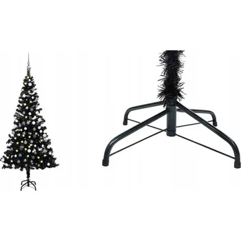 Vánoční stromek Umělý vánoční stromek s lampičkami a ozdobami, černý, 120 cm, PVC