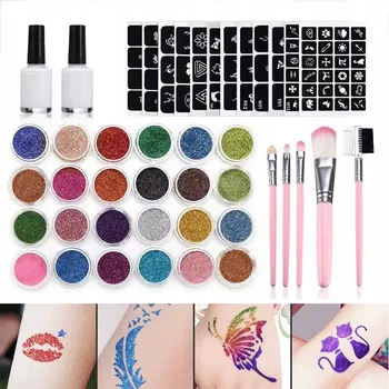 Tetování Sada na třpytivé tetování pro děti se šablonami a barevnými třpytkami
