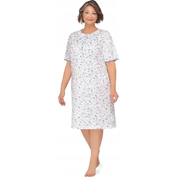 Dámská noční košile KOŠILE NOČNÍ 3XL S KRÁTKÝM RUKÁVEM, BAVLNĚNÁ, MODRÁ, ROZEPÍNACÍ, VOLNÁ