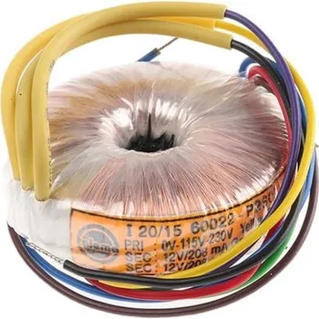 Transformátor Toroidní transformátor, počet výstupů: 2, sekundární napětí: 2 x 12V ac, 49 (Dia.) x 19mm