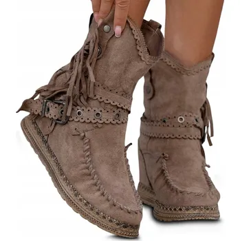 Dámská zimní obuv Dámské Kotníkové Boty Kovbojské Boty Indiánské Semišové Eliza Khaki 38