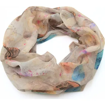 Šála Tunelová šála - hnědá s potiskem listů