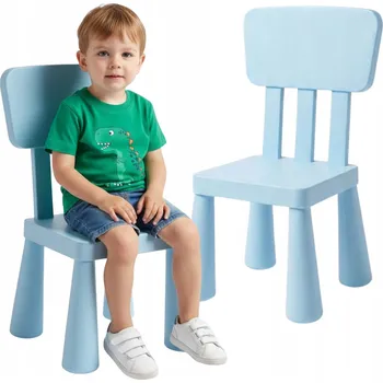 Jídelní židlička Dětská plastová židlička s opěradlem, modrá, pohodlná do pokoje