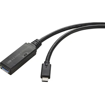 Prodlužovací kabel Renkforce USB kabel USB 3.2 Gen1 USB-C ® zástrčka, USB-A zásuvka 5.00 m černá Aktivní se zesílením signálu, s funkcí OTG RF-5231962