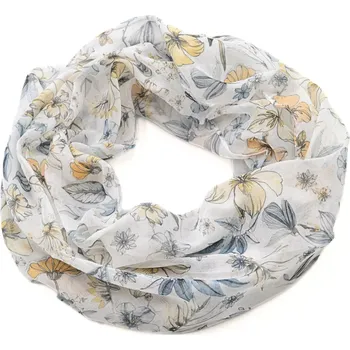 Šála Tunelová šála - černobílá se žlutým květinovým vzorem